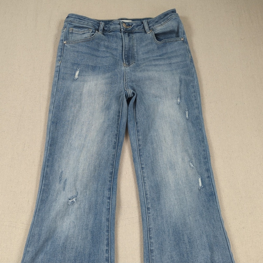 Risen Jeans Womens 30 Blue Distressed Flare Stretch Boho Hippie - Picture 2 of 16